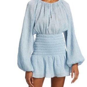 Ramy Brook Bennett RuffleLight Blue Long Sleeve Mini Dress
